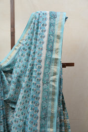 Sky Blue HBP Cotton Silk Saree With Maheshwari Border - SRSBCSS1236