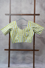 Green Sleeve Cotton Round-Neck Blouse - SRGRNB04