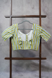 Green Sleeve Cotton Round-Neck Blouse - SRGRNB04