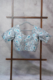 Grey Sleeve Cotton Round-Neck Blouse - SRGRNB03