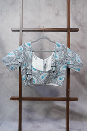 Grey Sleeve Cotton Round-Neck Blouse - SRGRNB03