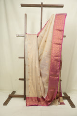 Off White Chanderi Tissue Silk Saree - SROWCTS371