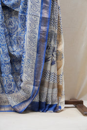 Blue HBP Cotton Silk Saree With Maheshwari Border - SRBCSS1229