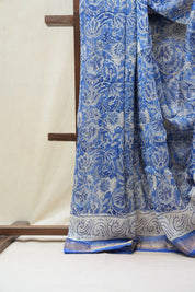 Blue HBP Cotton Silk Saree With Maheshwari Border - SRBCSS1229