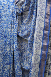 Blue HBP Cotton Silk Saree With Maheshwari Border - SRBCSS1229