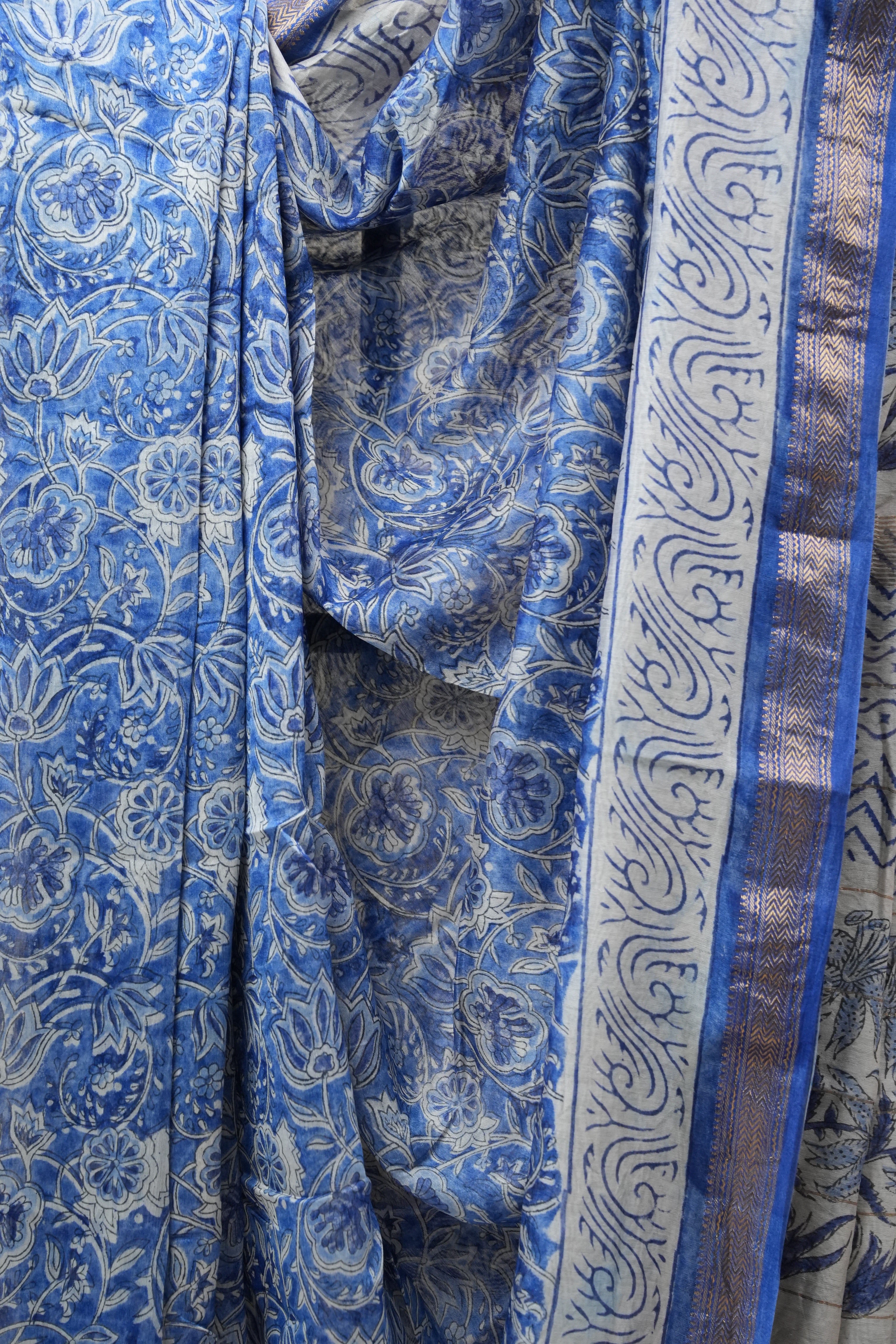 Blue HBP Cotton Silk Saree With Maheshwari Border - SRBCSS1229