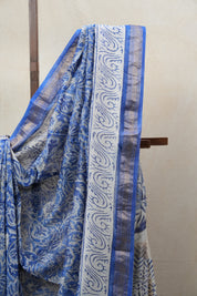 Blue HBP Cotton Silk Saree With Maheshwari Border - SRBCSS1229