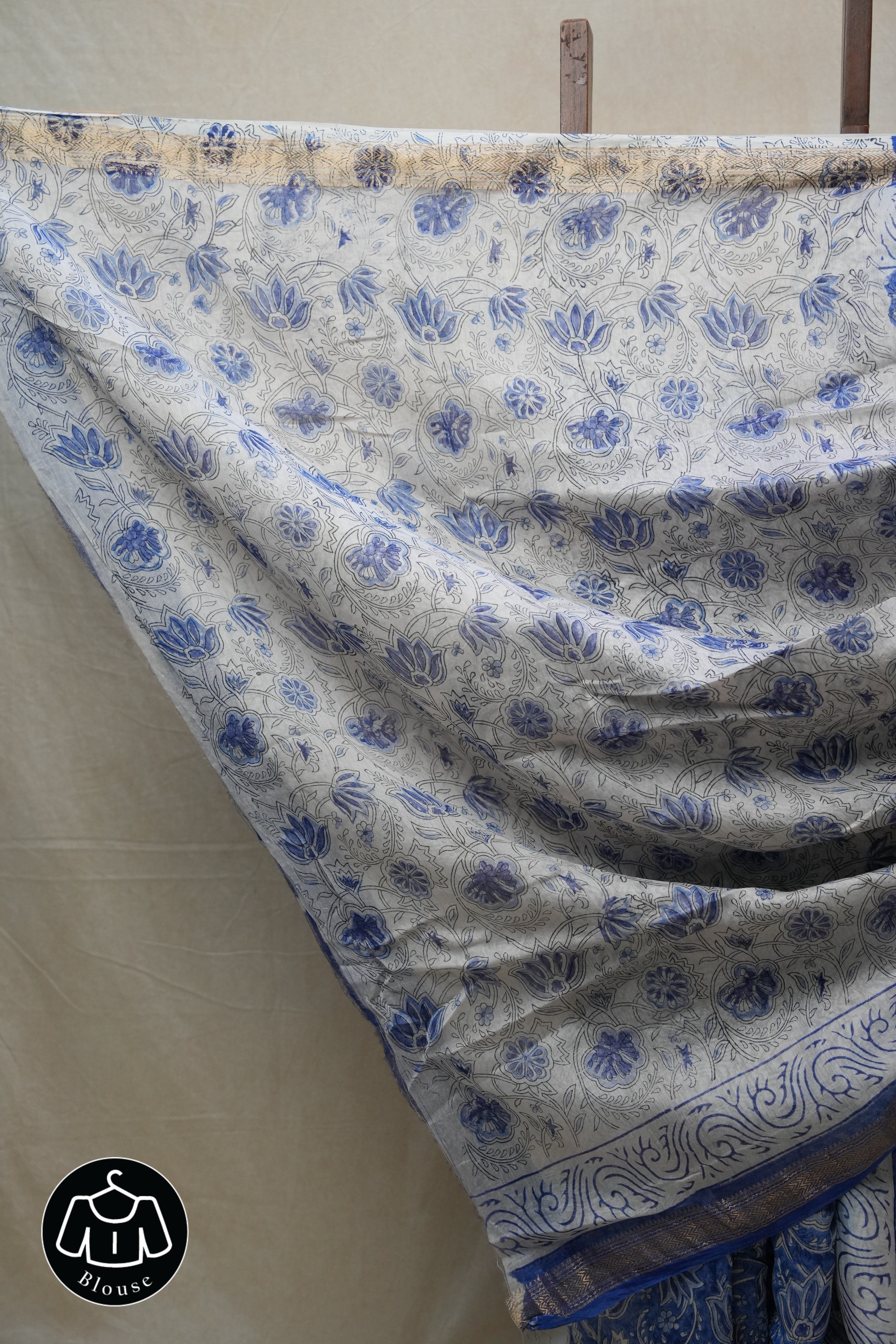 Blue HBP Cotton Silk Saree With Maheshwari Border - SRBCSS1229