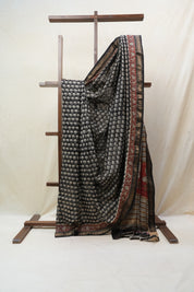 Black HBP Cotton Silk Saree With Maheshwari Border - SRBCSS1227