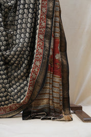 Black HBP Cotton Silk Saree With Maheshwari Border - SRBCSS1227