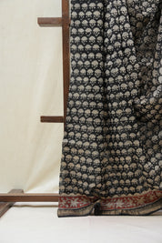 Black HBP Cotton Silk Saree With Maheshwari Border - SRBCSS1227