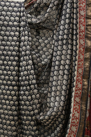 Black HBP Cotton Silk Saree With Maheshwari Border - SRBCSS1227