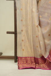 Off White Chanderi Tissue Silk Saree - SROWCTS371