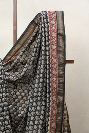 Black HBP Cotton Silk Saree With Maheshwari Border - SRBCSS1227