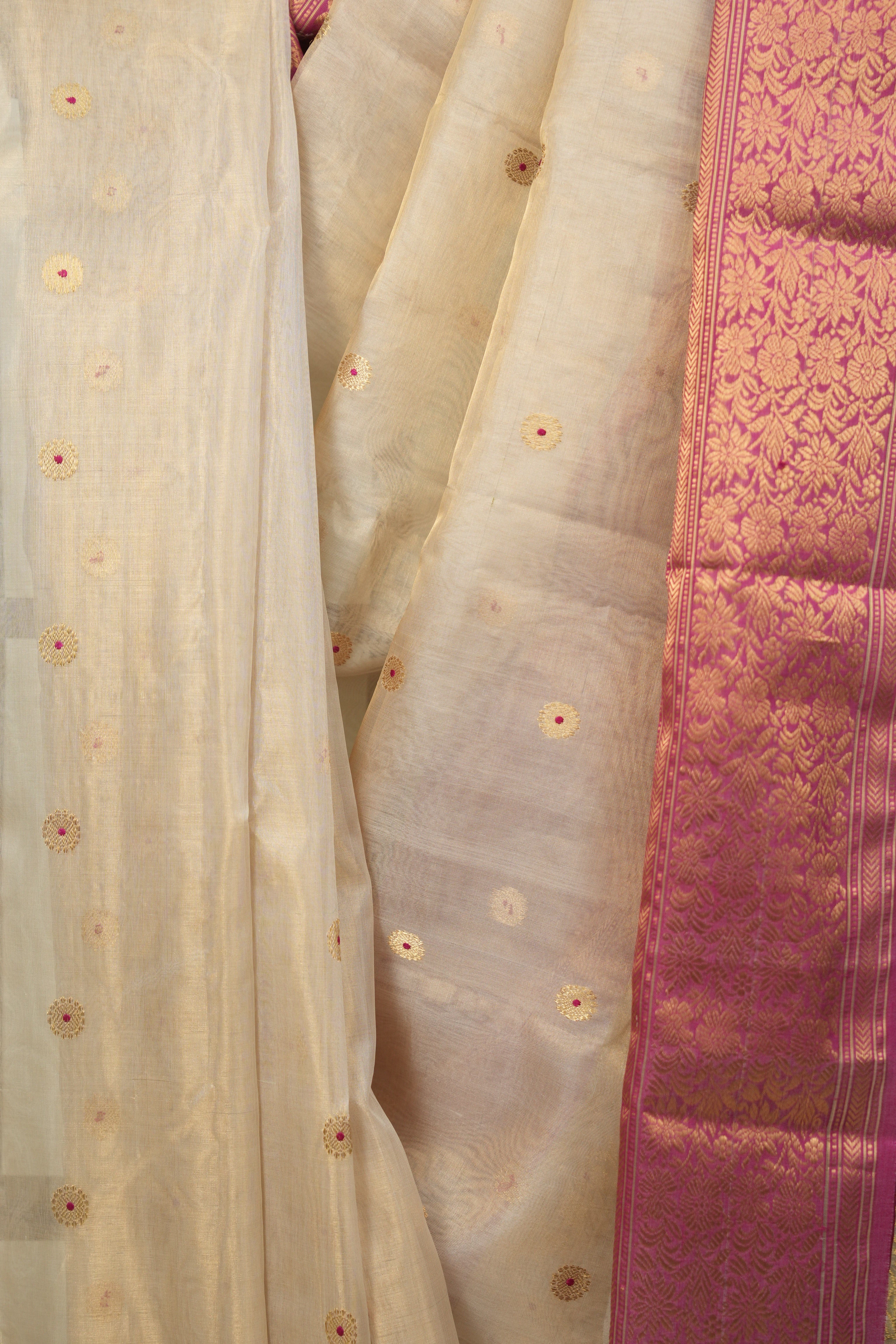 Off White Chanderi Tissue Silk Saree - SROWCTS371