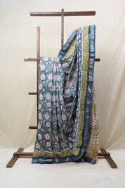 Blue HBP Cotton Silk Saree With Maheshwari Border - SRBCSS1225