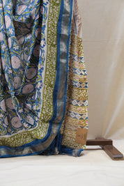 Blue HBP Cotton Silk Saree With Maheshwari Border - SRBCSS1225