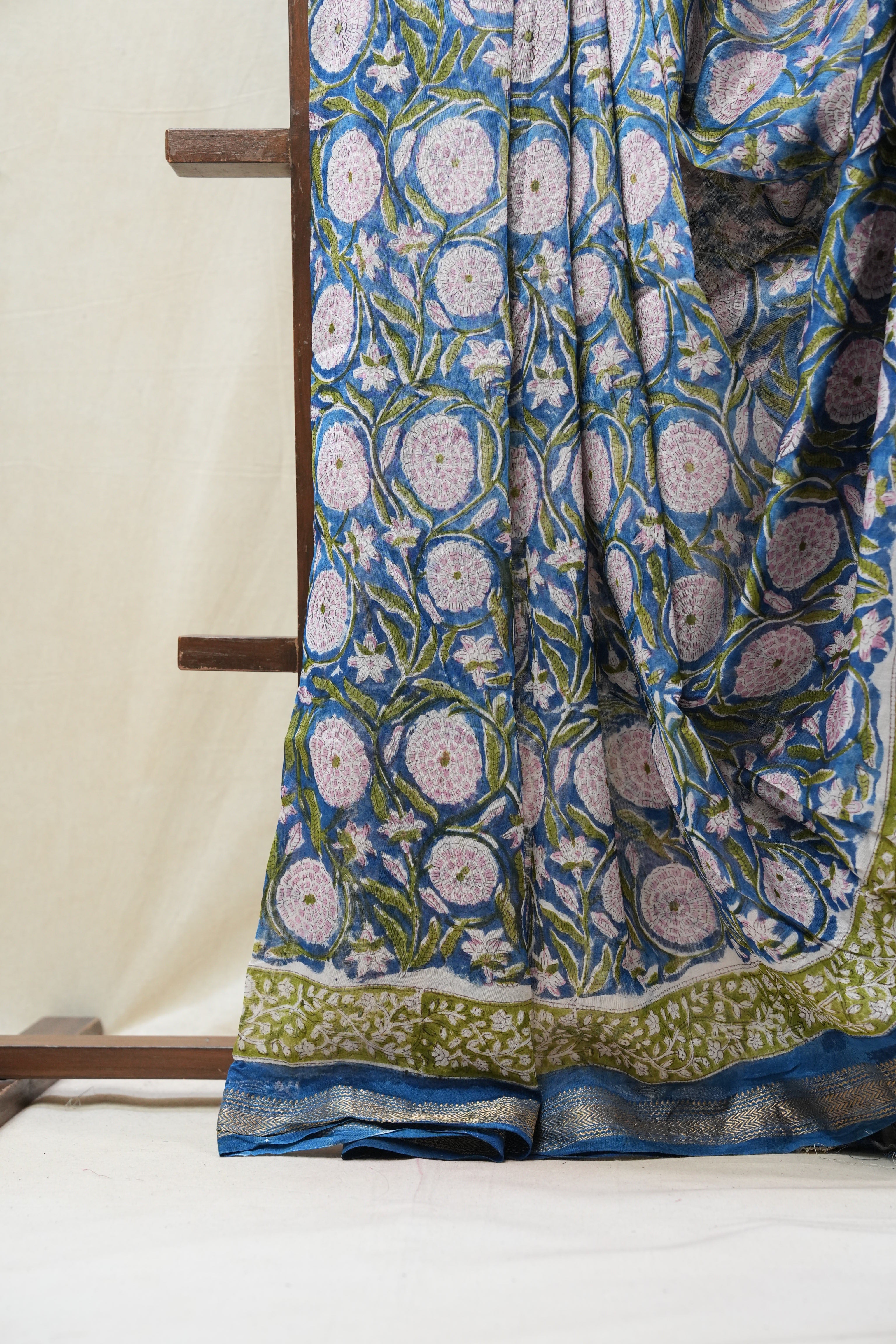 Blue HBP Cotton Silk Saree With Maheshwari Border - SRBCSS1225