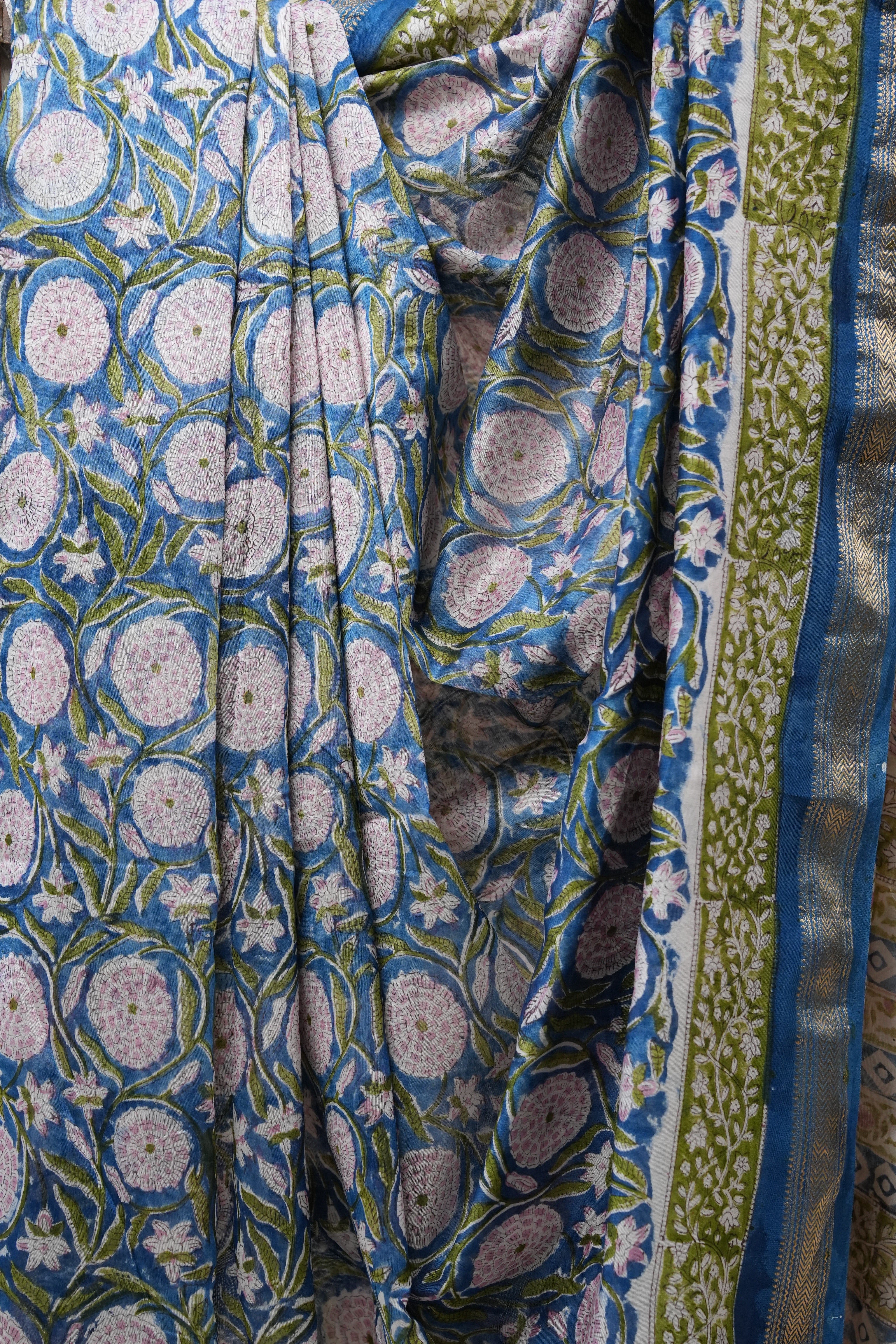 Blue HBP Cotton Silk Saree With Maheshwari Border - SRBCSS1225