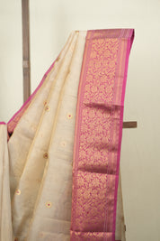 Off White Chanderi Tissue Silk Saree - SROWCTS371