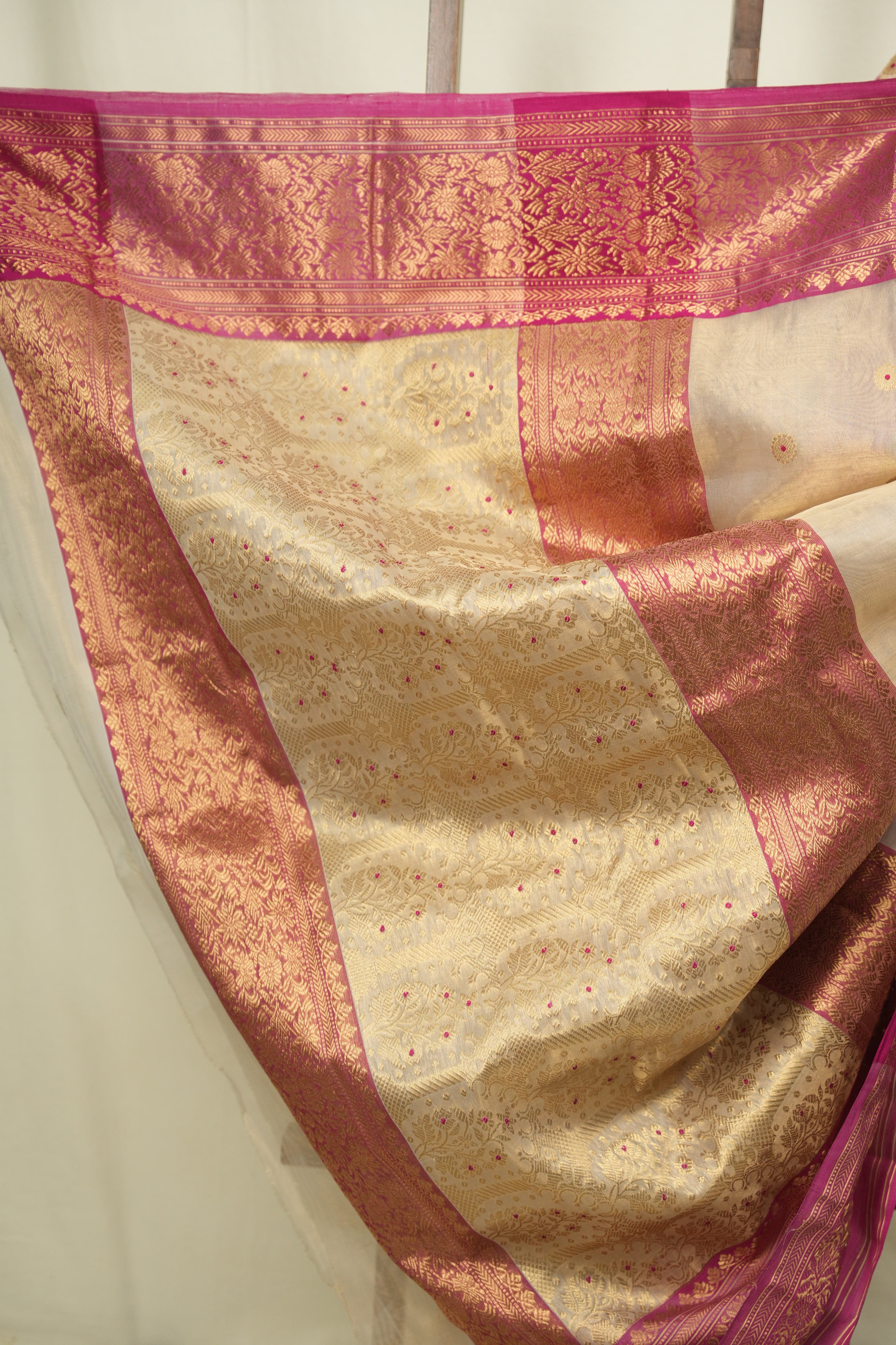 Off White Chanderi Tissue Silk Saree - SROWCTS371