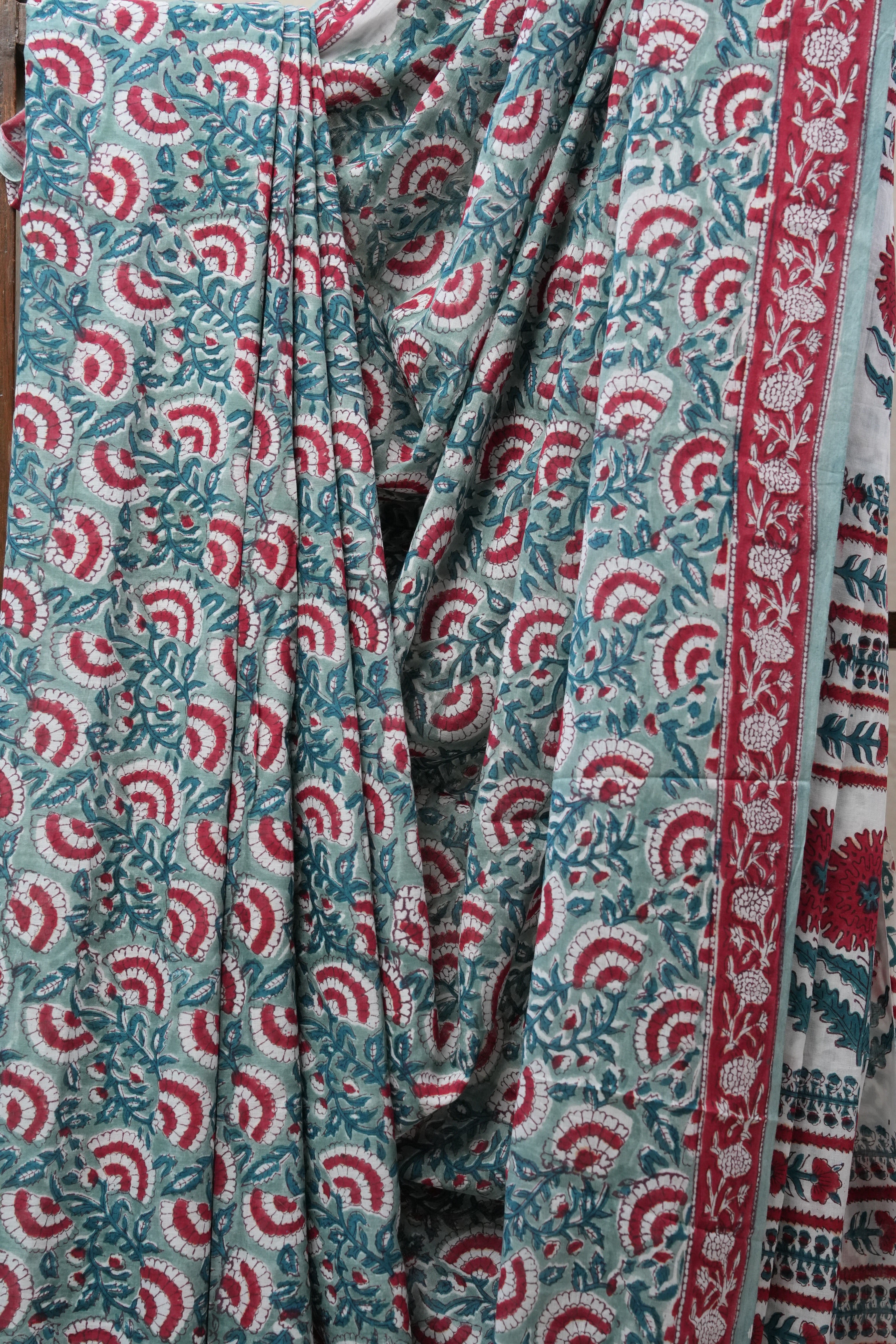 Sea Green HBP Cotton Saree - SRSGCS2720