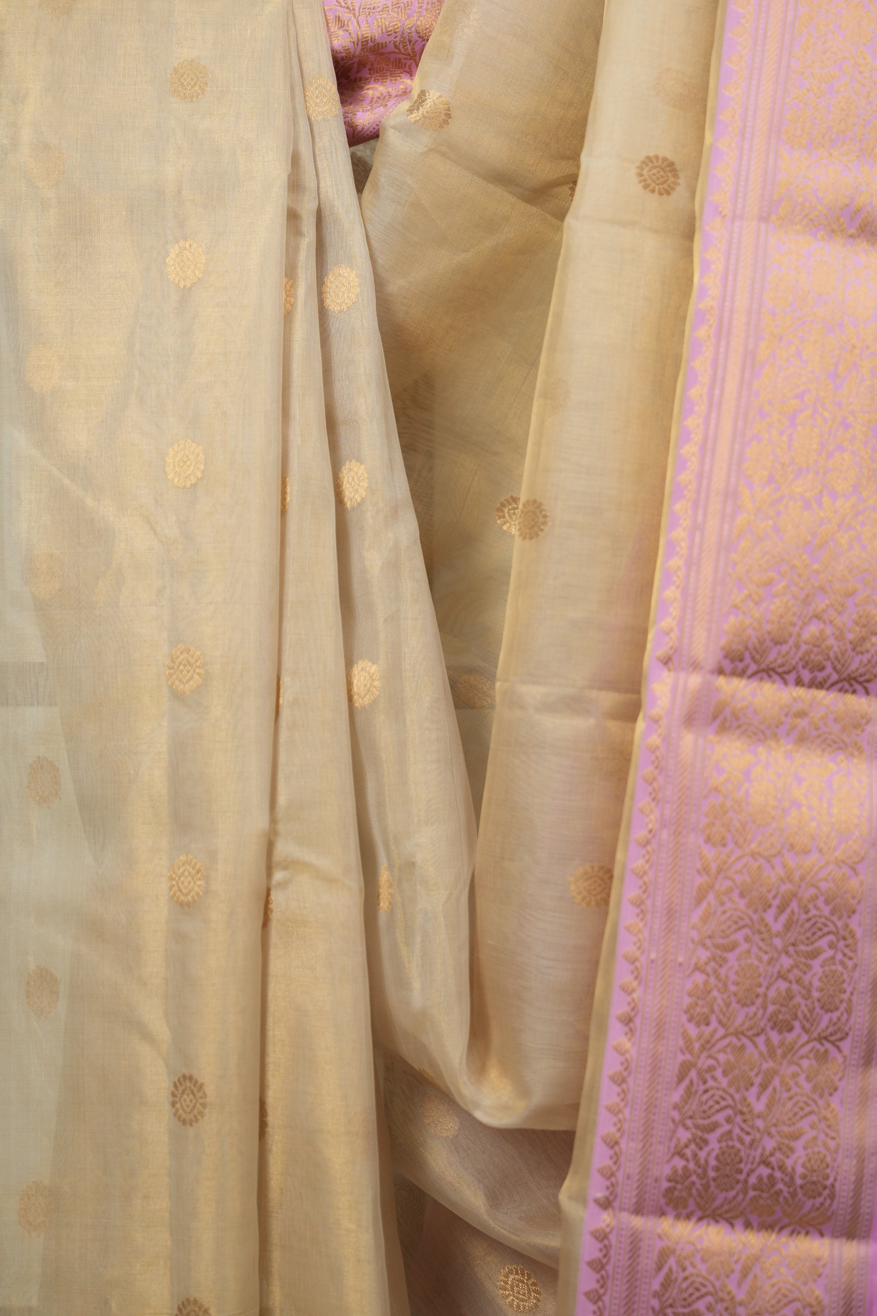 Cream Chanderi Tissue Silk Saree - SRCCTS374