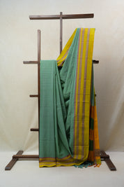 Mint Green Cotton Ilkal Saree with Gayatri Border - SRMGCIS609