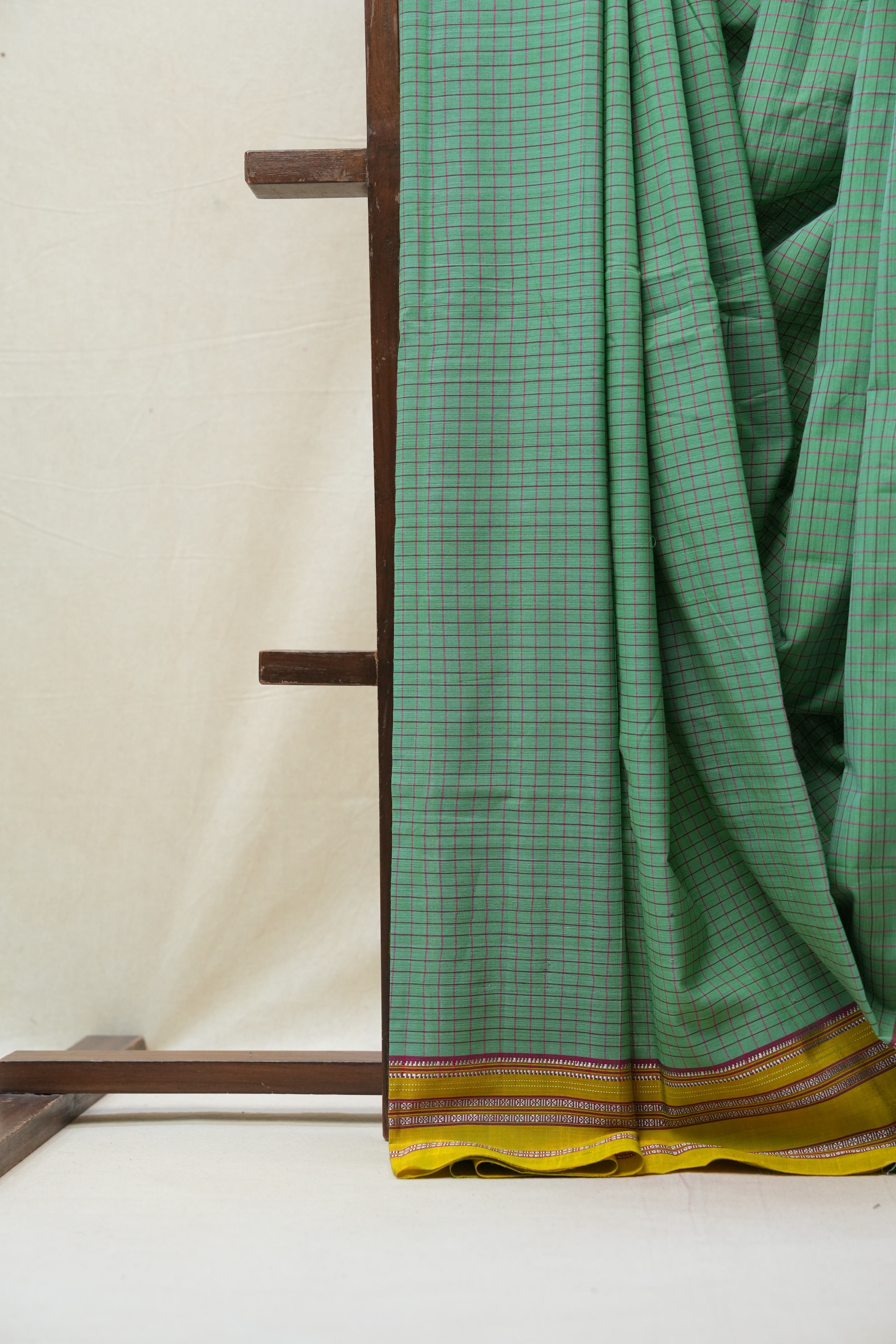 Mint Green Cotton Ilkal Saree with Gayatri Border - SRMGCIS609