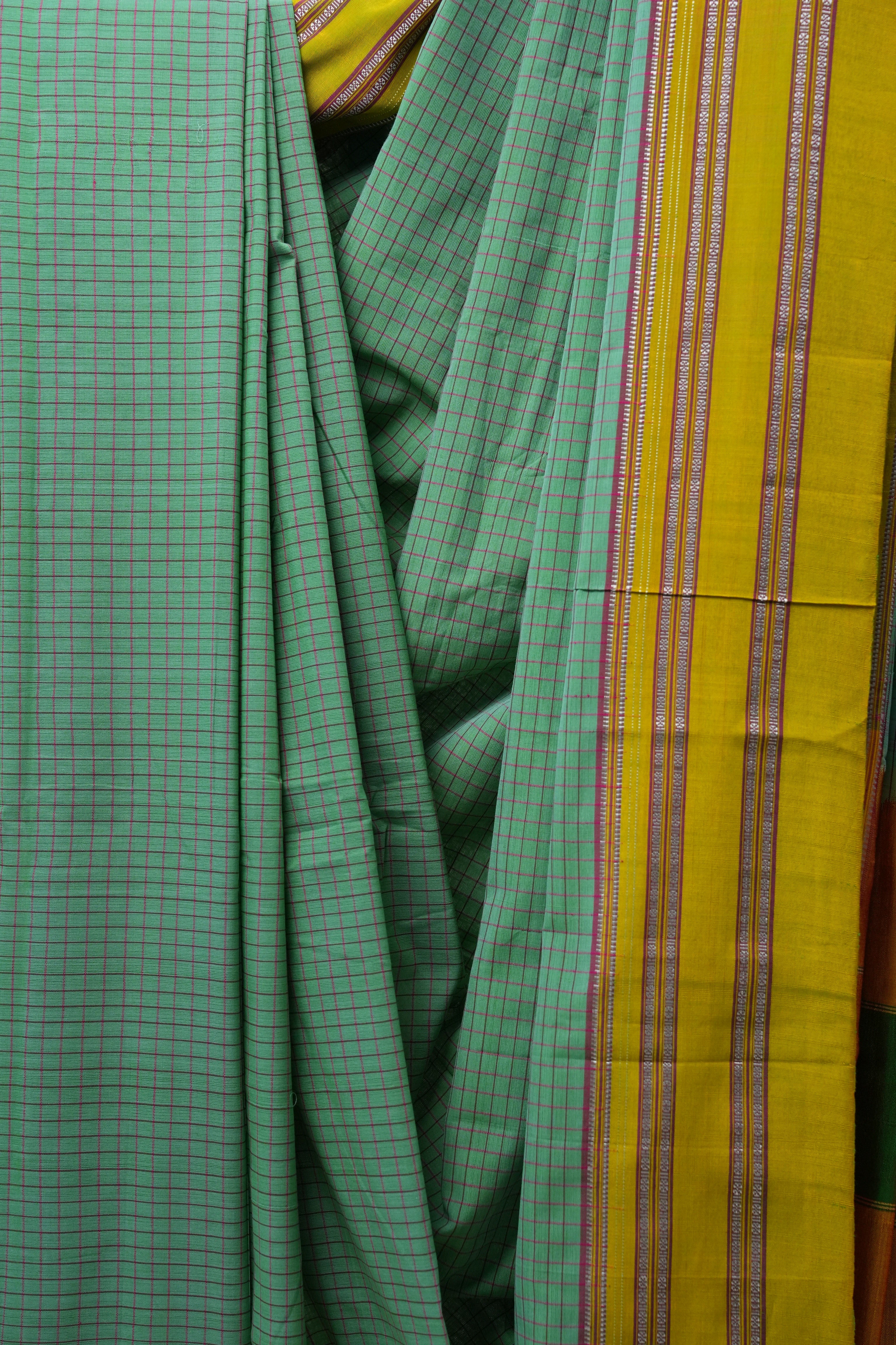 Mint Green Cotton Ilkal Saree with Gayatri Border - SRMGCIS609