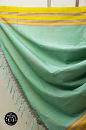 Mint Green Cotton Ilkal Saree with Gayatri Border - SRMGCIS609