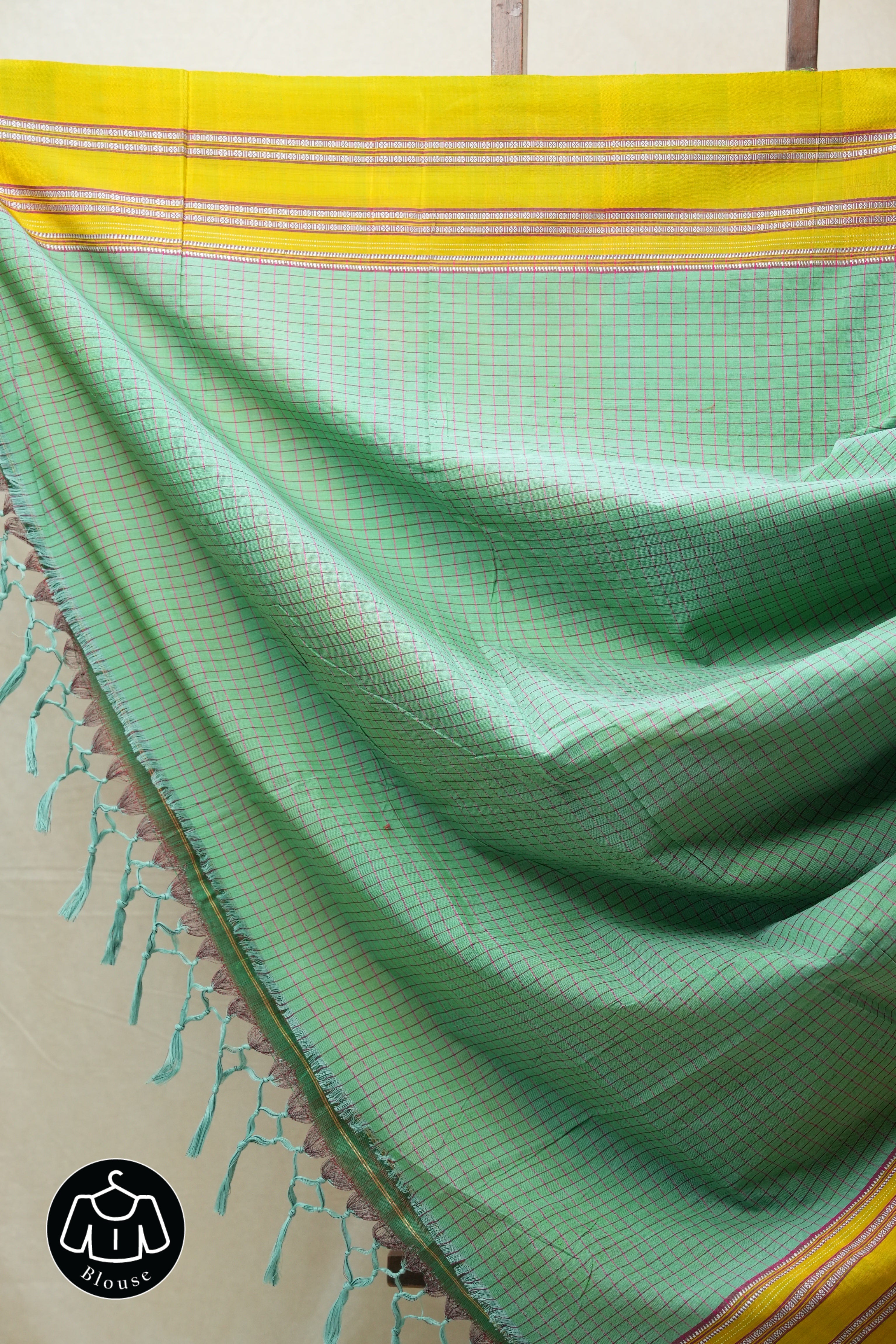 Mint Green Cotton Ilkal Saree with Gayatri Border - SRMGCIS609