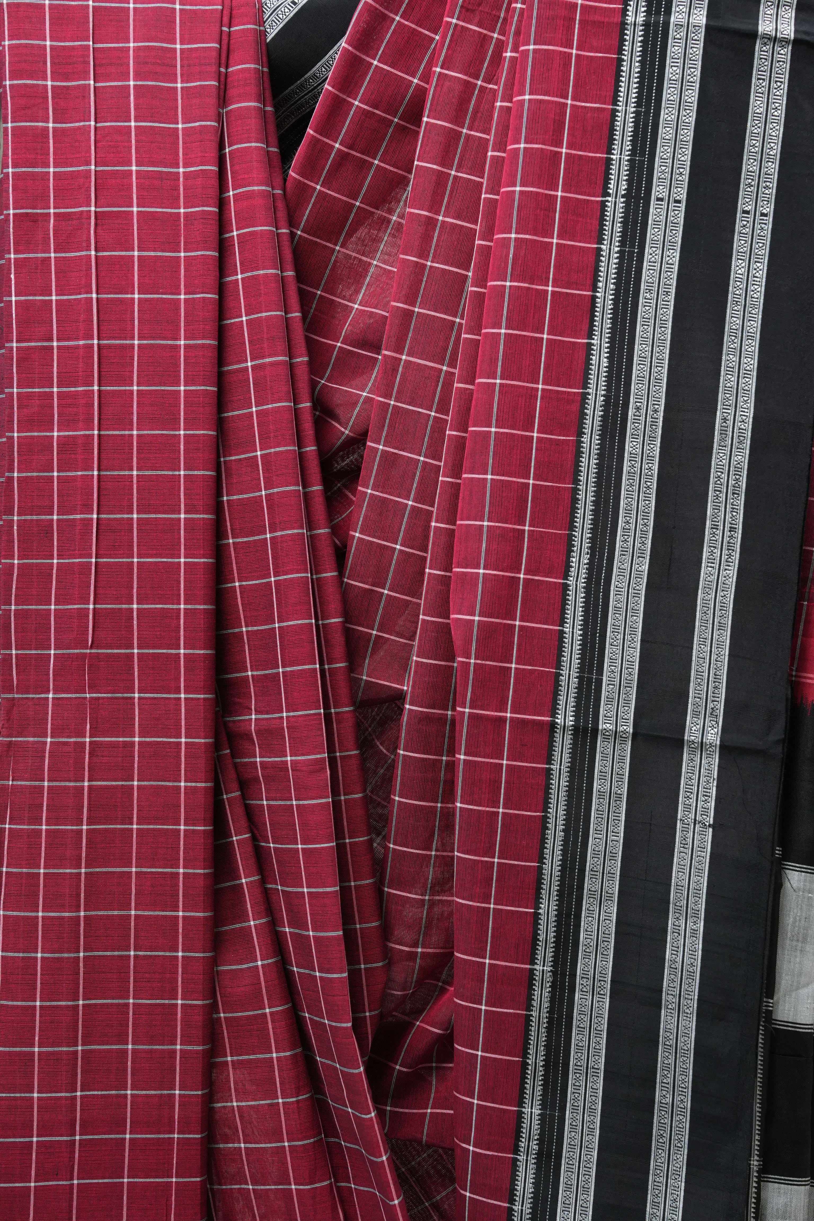 Maroon Cotton Ilkal Saree with Gayatri Border - SRMCIS608