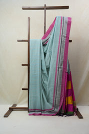 Aqua Blue Cotton Ilkal Saree with Chikki Border - SRABCIS611