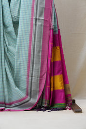 Aqua Blue Cotton Ilkal Saree with Chikki Border - SRABCIS611