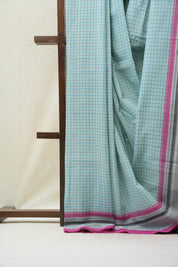 Aqua Blue Cotton Ilkal Saree with Chikki Border - SRABCIS611