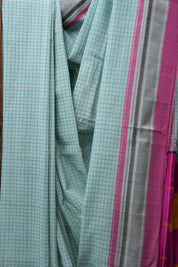 Aqua Blue Cotton Ilkal Saree with Chikki Border - SRABCIS611