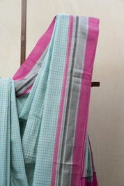 Aqua Blue Cotton Ilkal Saree with Chikki Border - SRABCIS611