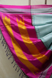 Aqua Blue Cotton Ilkal Saree with Chikki Border - SRABCIS611
