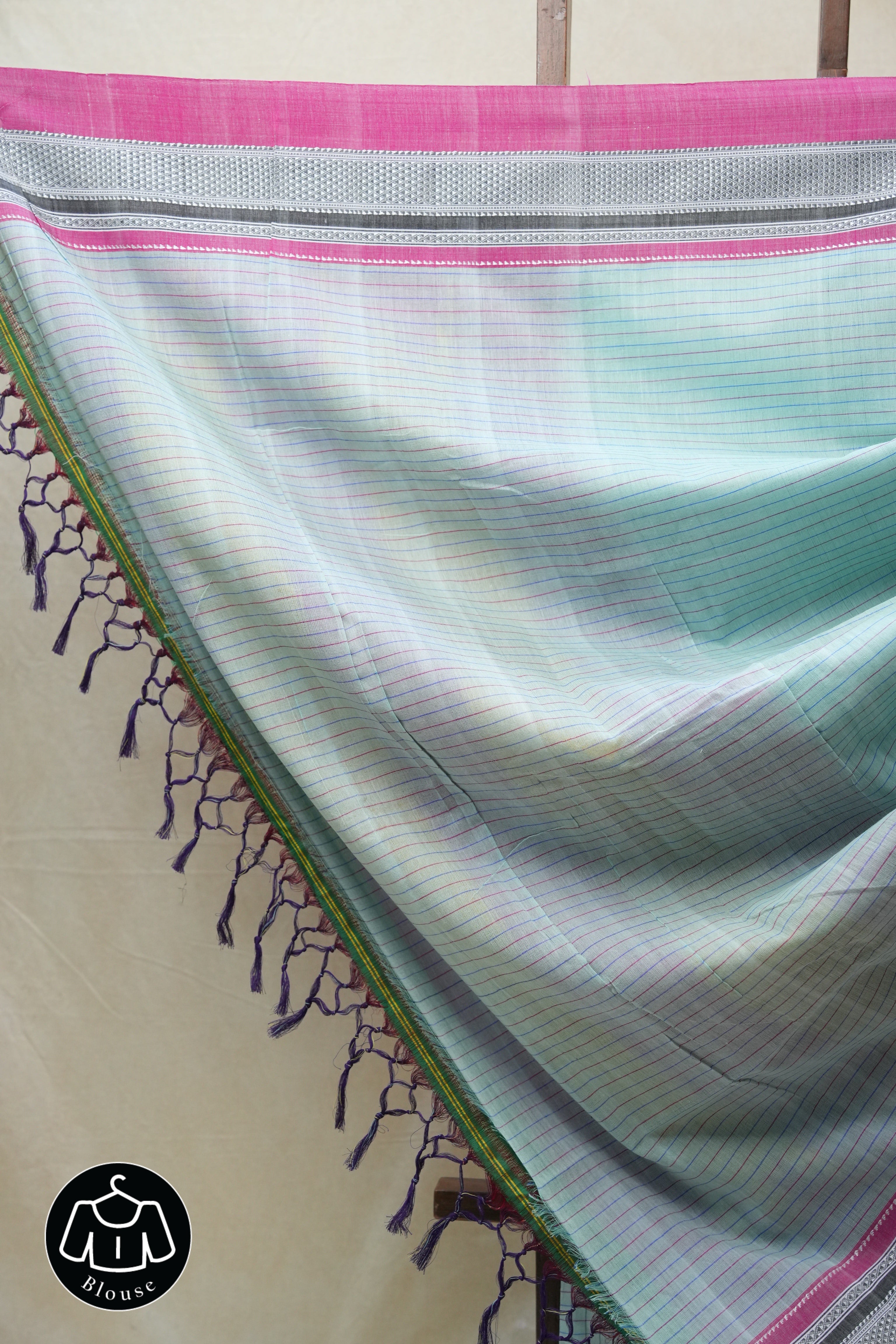 Aqua Blue Cotton Ilkal Saree with Chikki Border - SRABCIS611