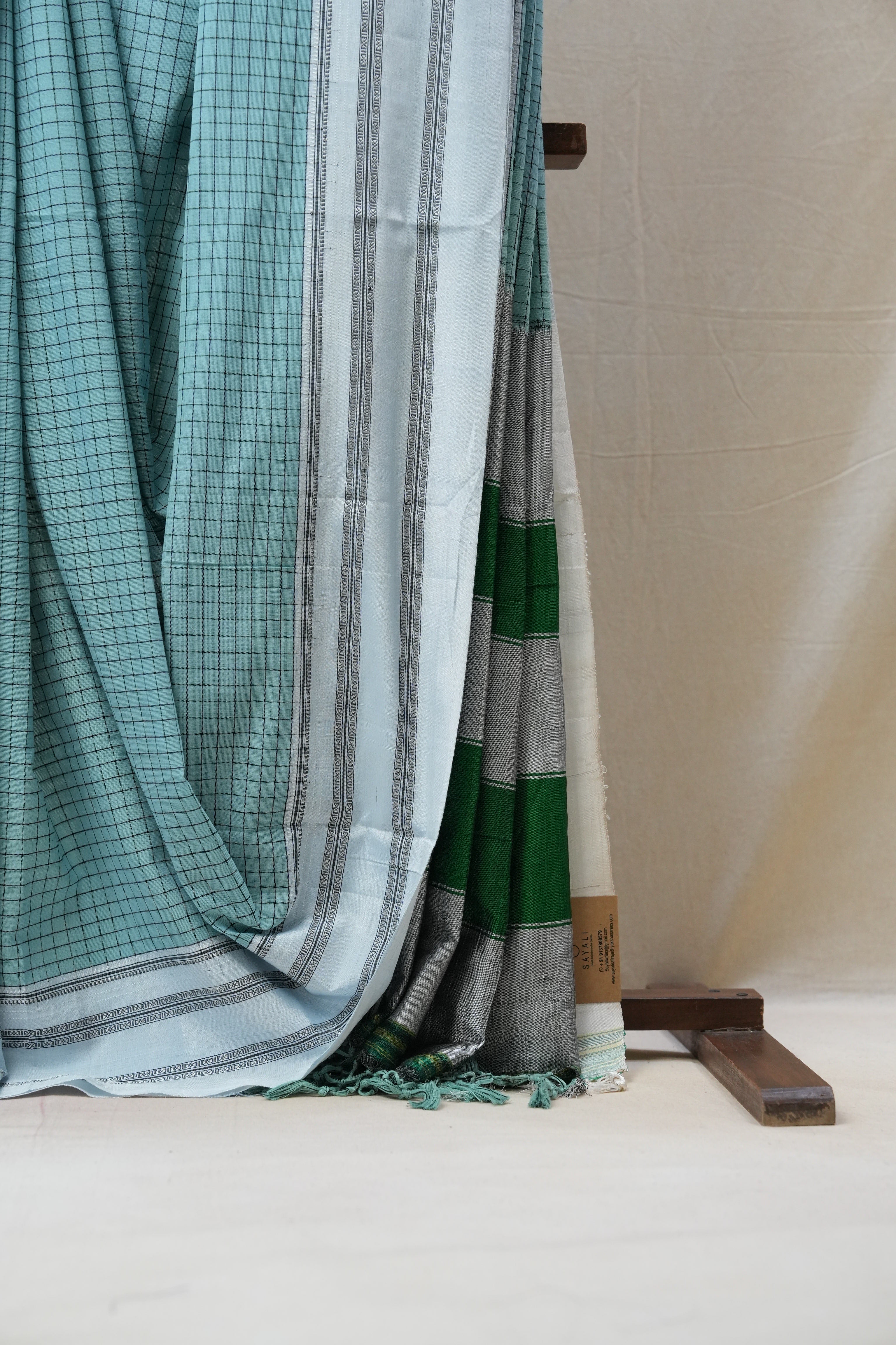 Aqua Blue Cotton Ilkal Saree with Gayatri Border - SRABCIS620