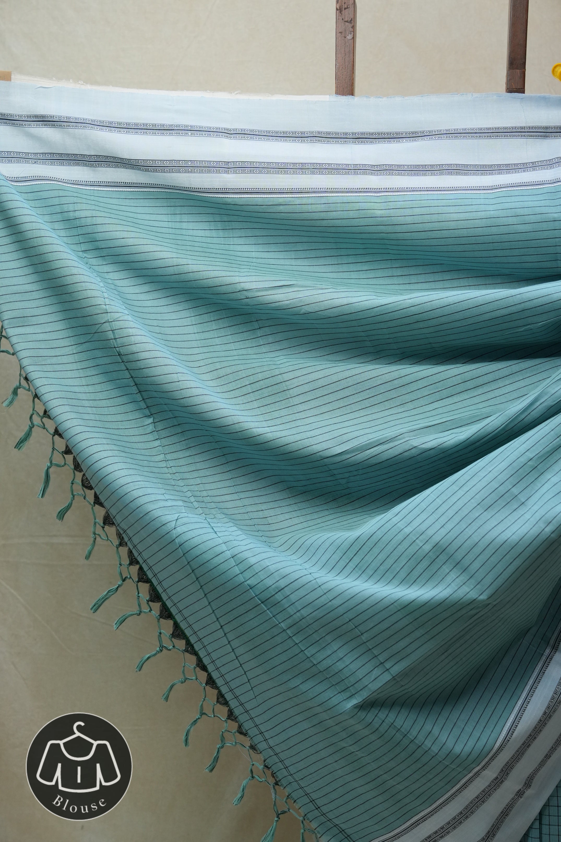 Aqua Blue Cotton Ilkal Saree with Gayatri Border - SRABCIS620