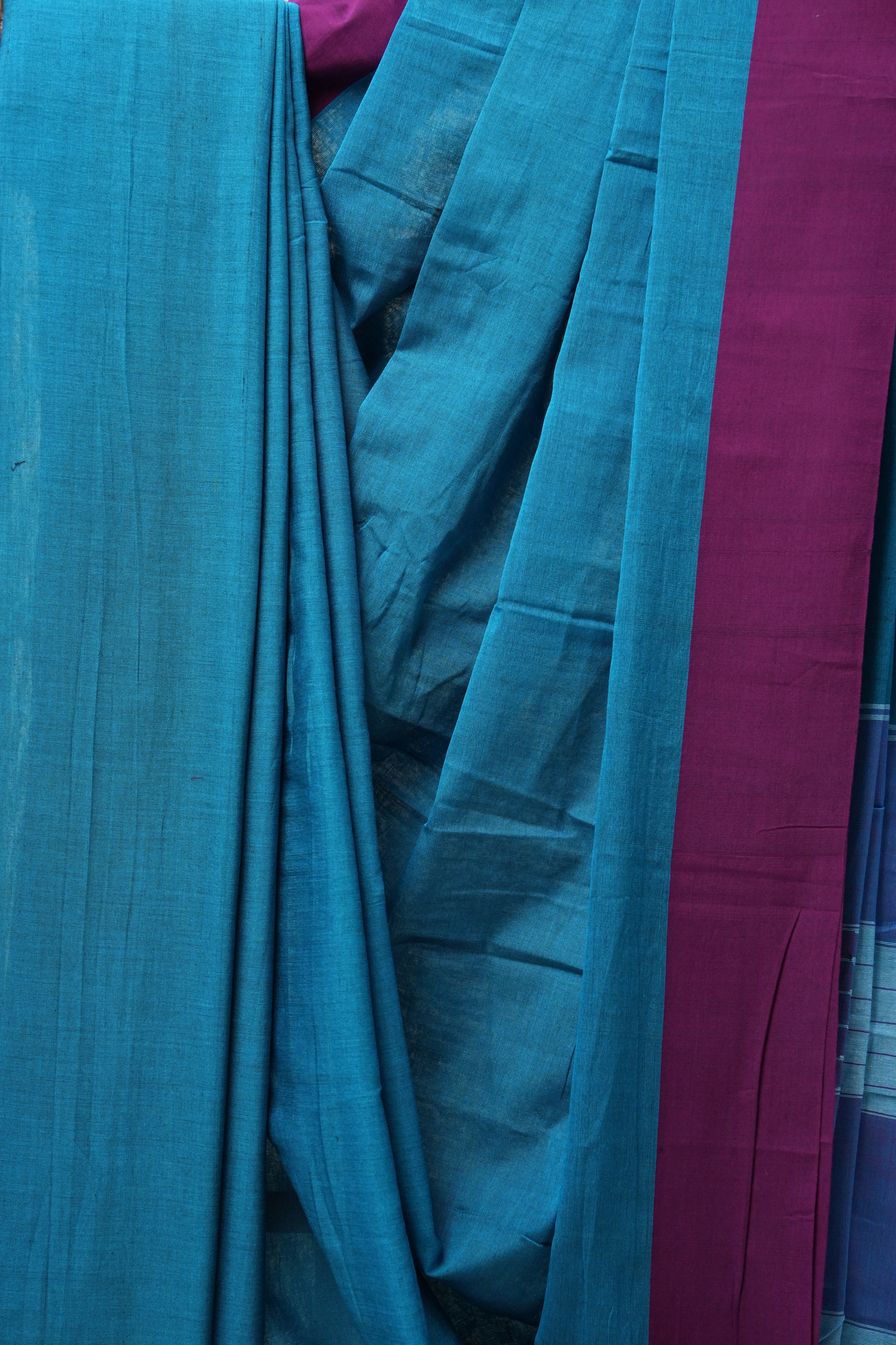 Sky Blue Cotton Ilkal Saree with Plain Border - SRSBCIS622