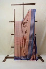 Peach Cotton Ilkal Saree with Stripe Border - SRPCIS626