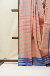 Peach Cotton Ilkal Saree with Stripe Border - SRPCIS626