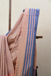Peach Cotton Ilkal Saree with Stripe Border - SRPCIS626