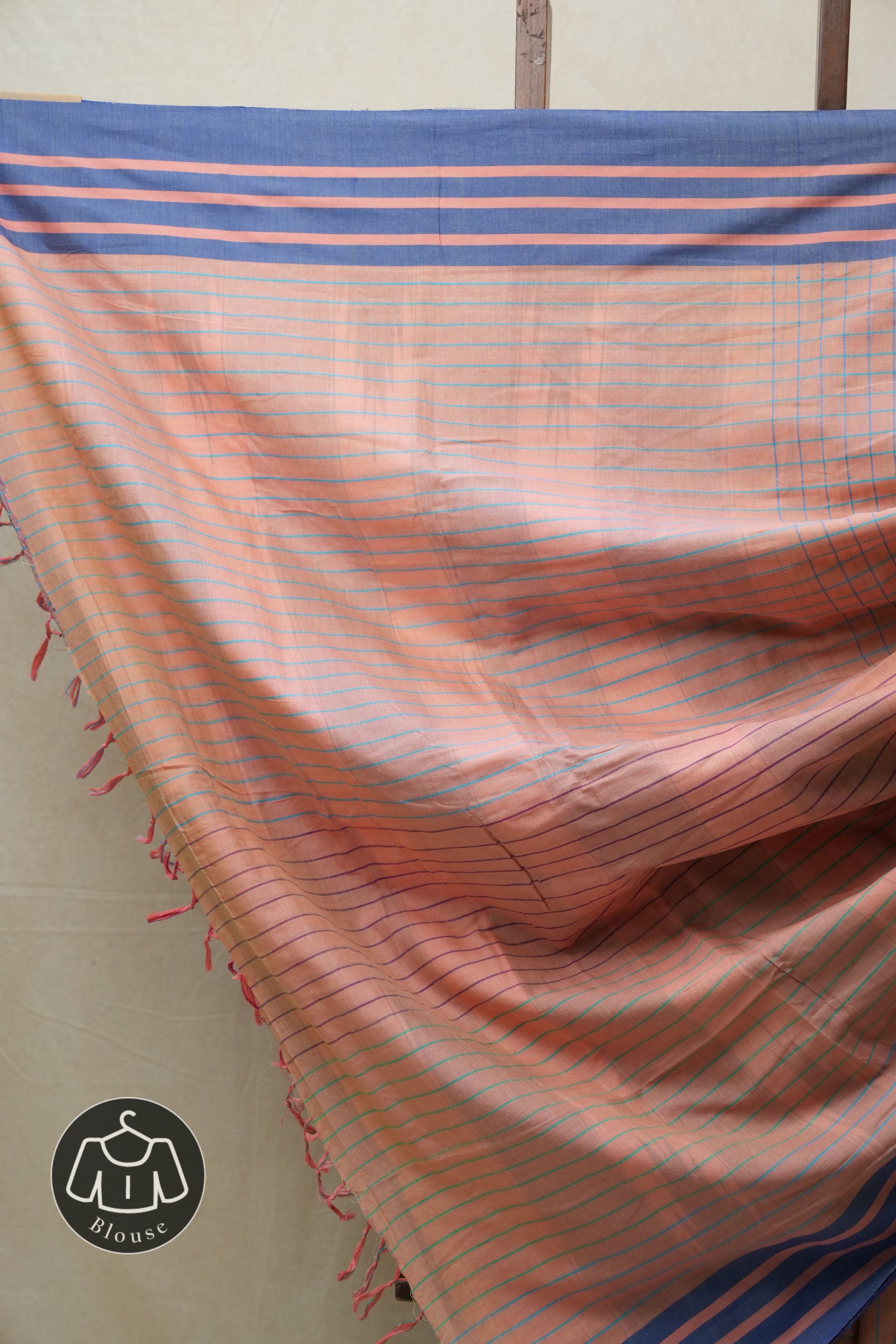 Peach Cotton Ilkal Saree with Stripe Border - SRPCIS626