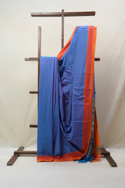 Two Tone Blue Cotton Ilkal Saree with Stripes Border - SRTTBCIS606