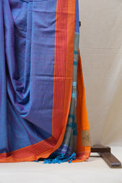 Two Tone Blue Cotton Ilkal Saree with Stripes Border - SRTTBCIS606