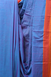 Two Tone Blue Cotton Ilkal Saree with Stripes Border - SRTTBCIS606